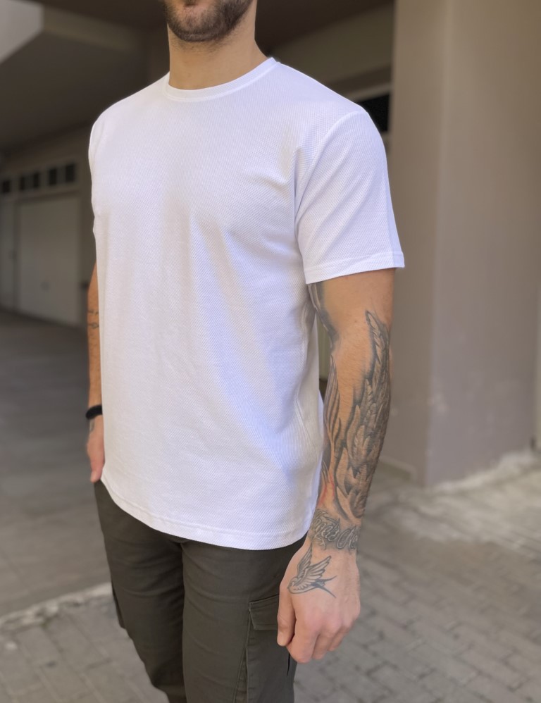 Origin ανδρική λευκή βαμβακερή κοντομάνικη μπλούζα με ανάγλυφο ύφασμα 242730W φωτογραφία